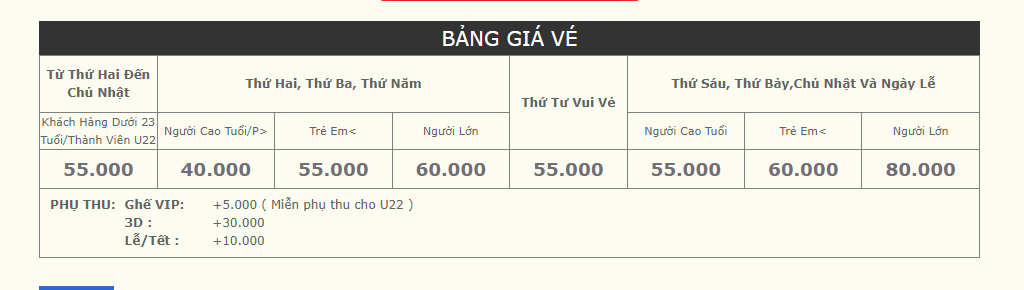 Giá vé tại rạp CGV Quảng Ninh