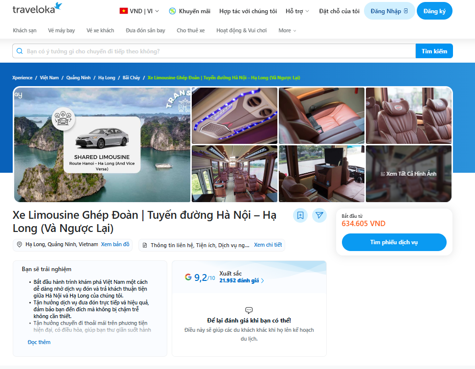 Đặt vé xe và du thuyền ngay trên Traveloka